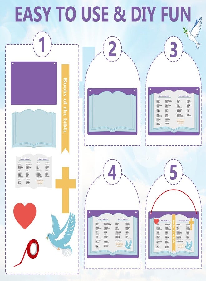 PLUVAVA 32 Set Books of The Bible Craft Kit Sunday School Crafts DIY Christian Bible Sticker Hanging Ornament for School Home Classroom Religious VBS Church Activities - Image 3
